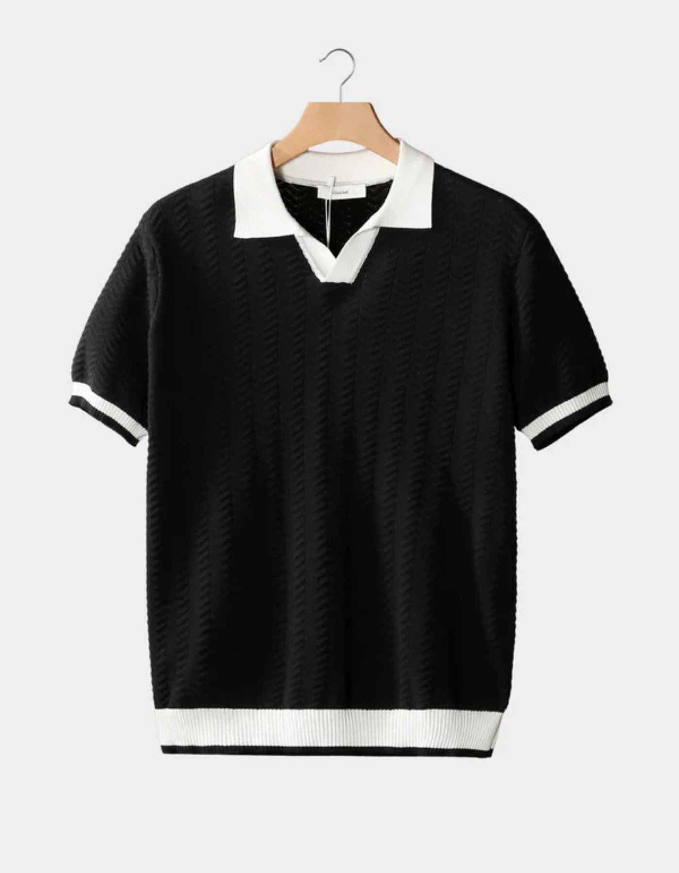 Alessio – Contrasting collar – Cable knit polo shirt-10161722753367-Cedar Noire