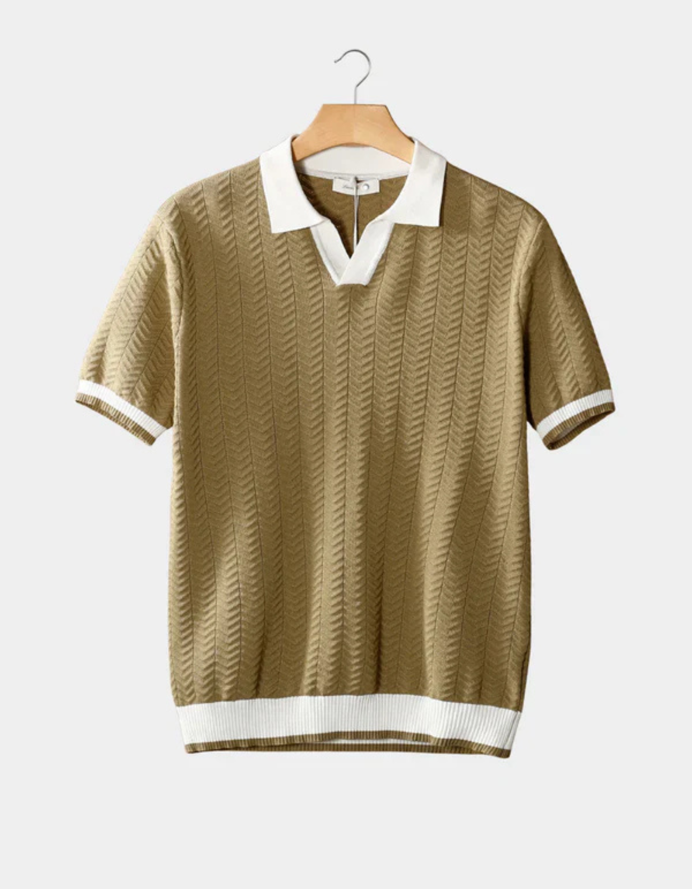 Alessio – Contrasting collar – Cable knit polo shirt-10161722753367-Cedar Noire