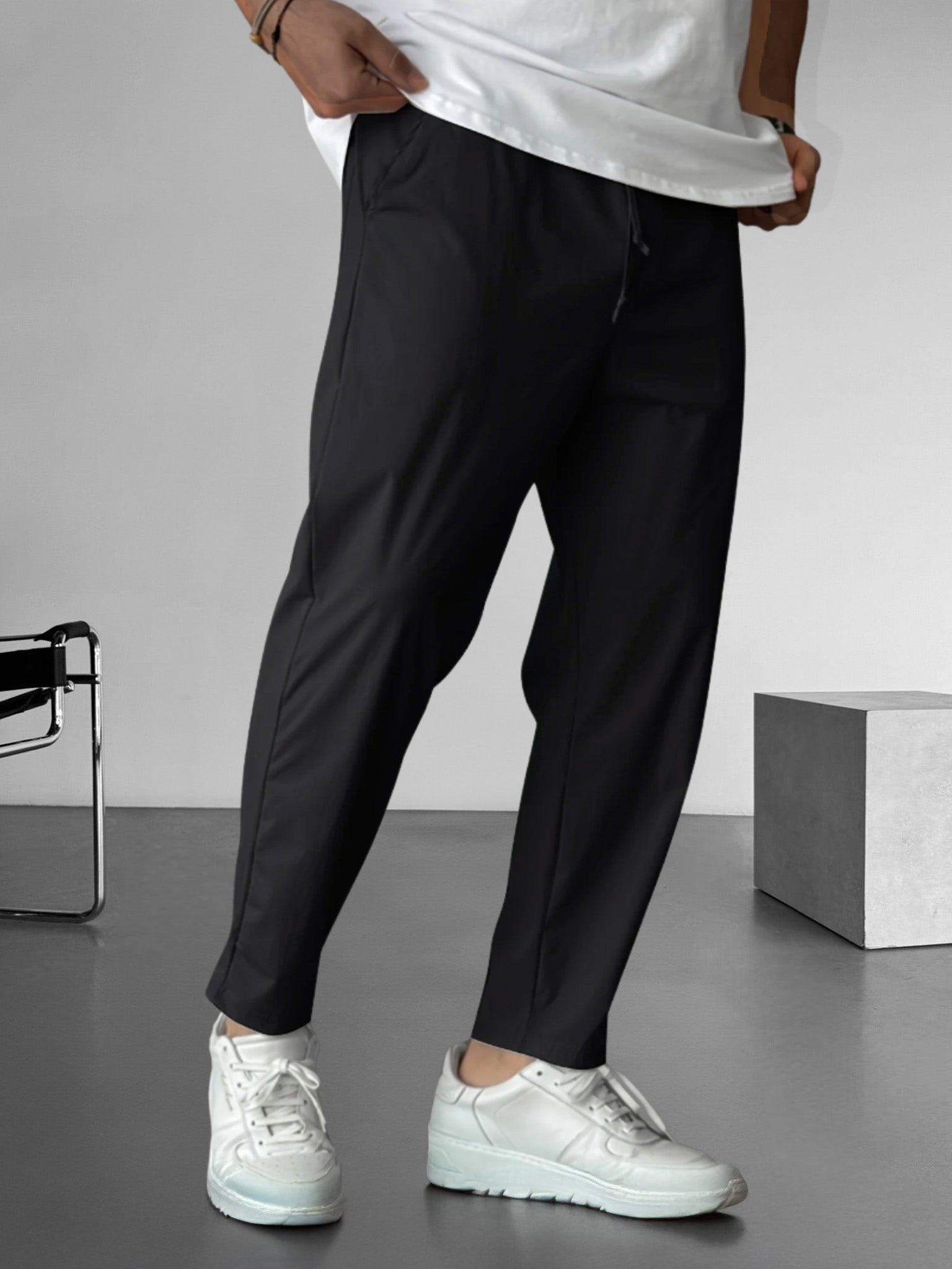 Asher – Relaxed fit – Drawstring straight-leg pants-10161974214999-Cedar Noire