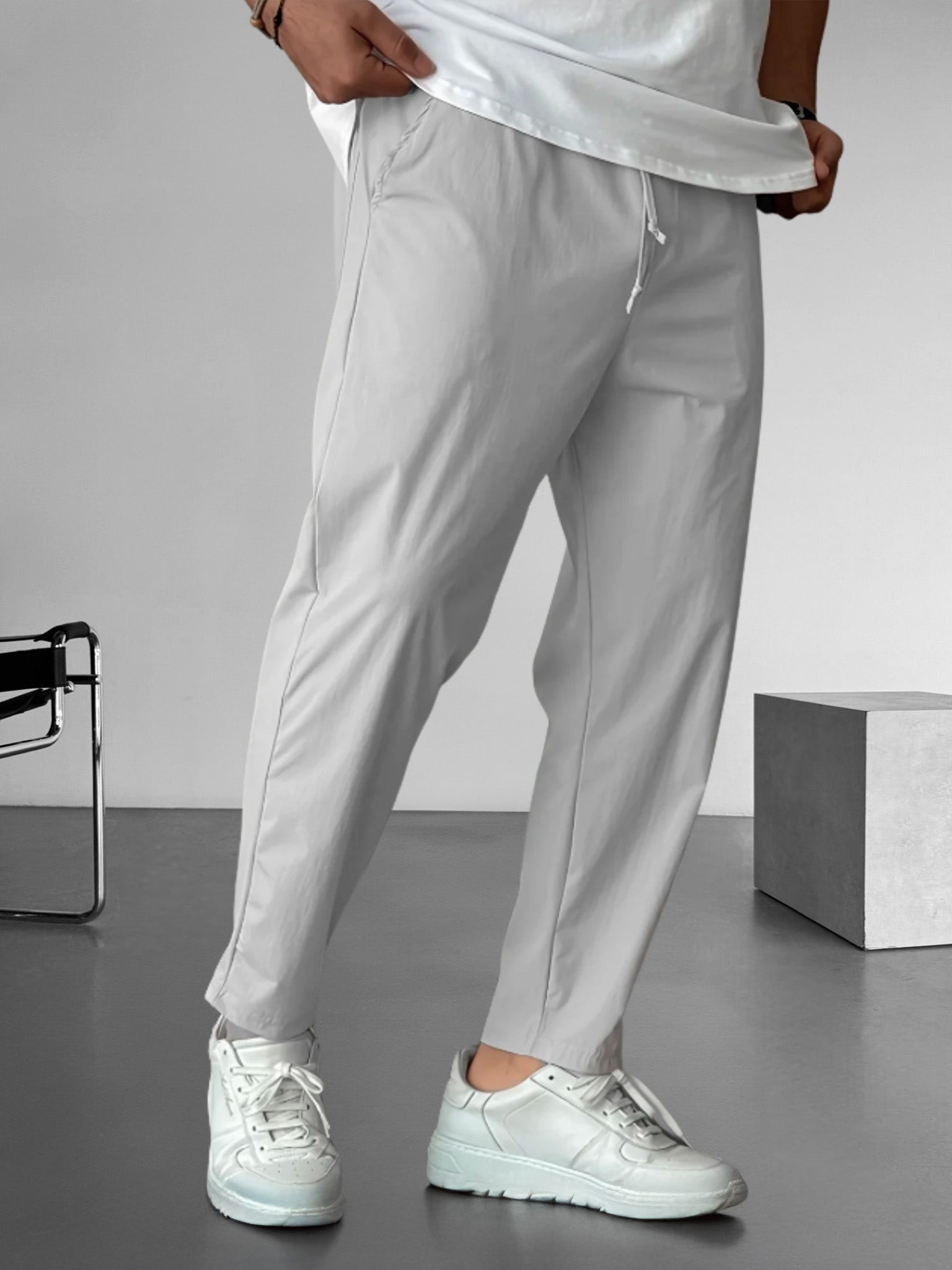 Asher – Relaxed fit – Drawstring straight-leg pants-10161974214999-Cedar Noire