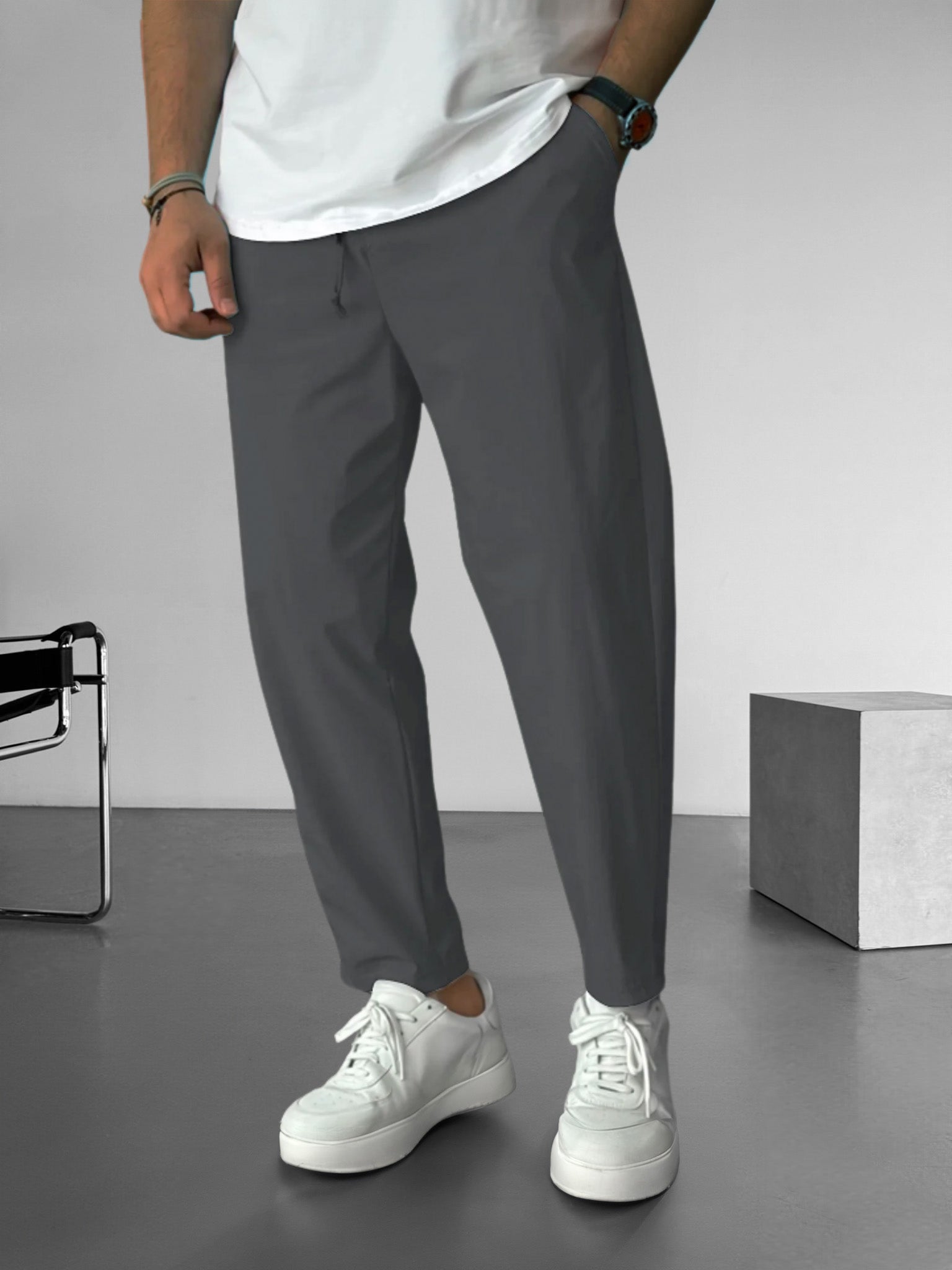 Asher – Relaxed fit – Drawstring straight-leg pants-10161974214999-Cedar Noire