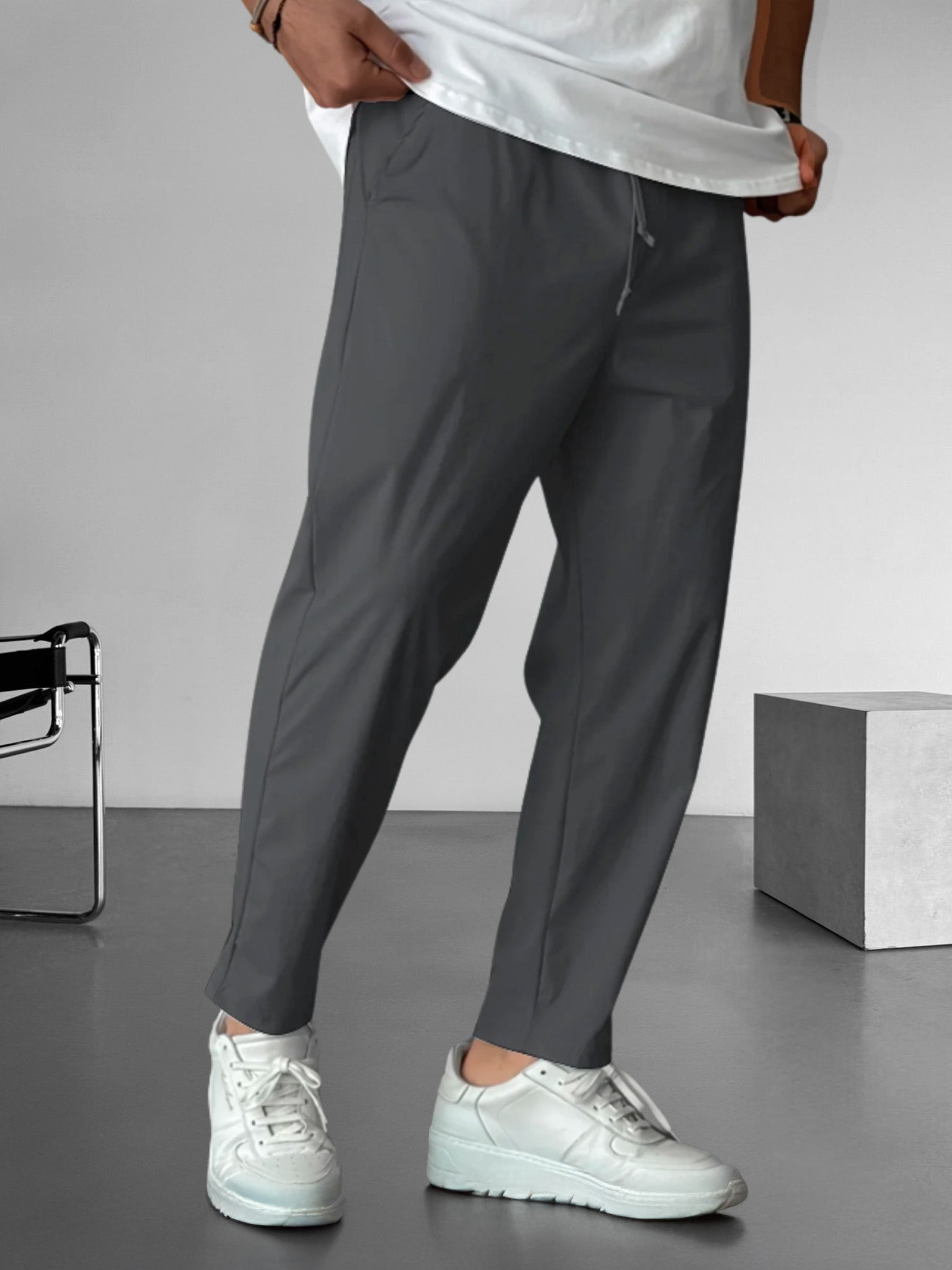 Asher – Relaxed fit – Drawstring straight-leg pants-10161974214999-Cedar Noire