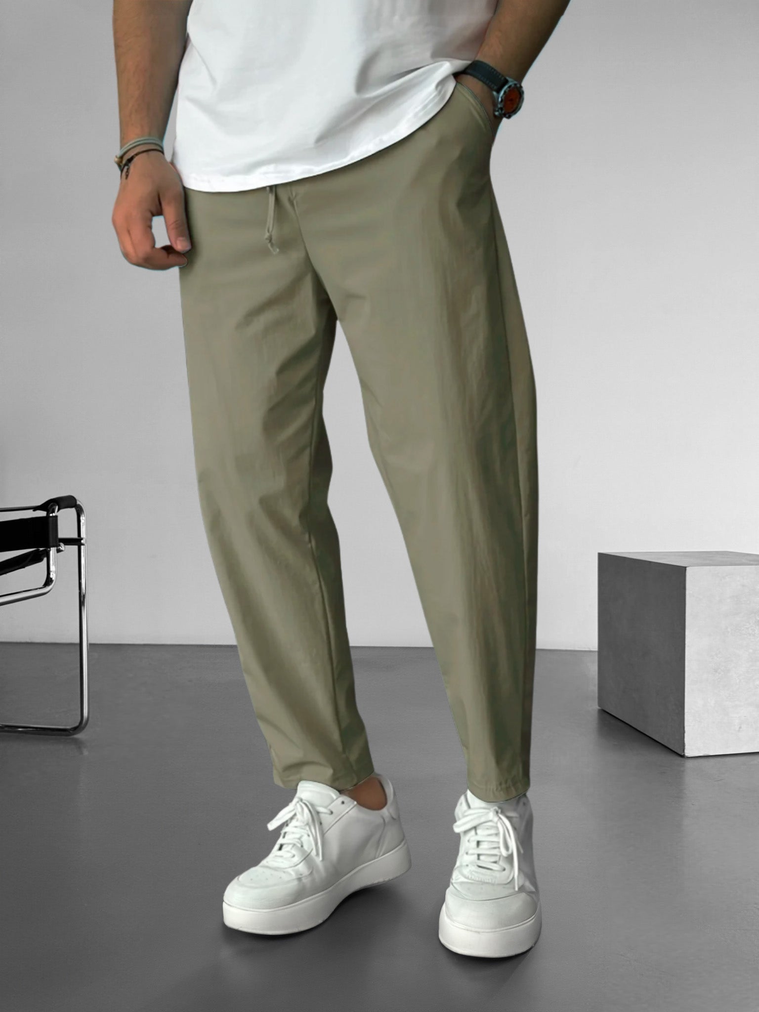 Asher – Relaxed fit – Drawstring straight-leg pants-10161974214999-Cedar Noire