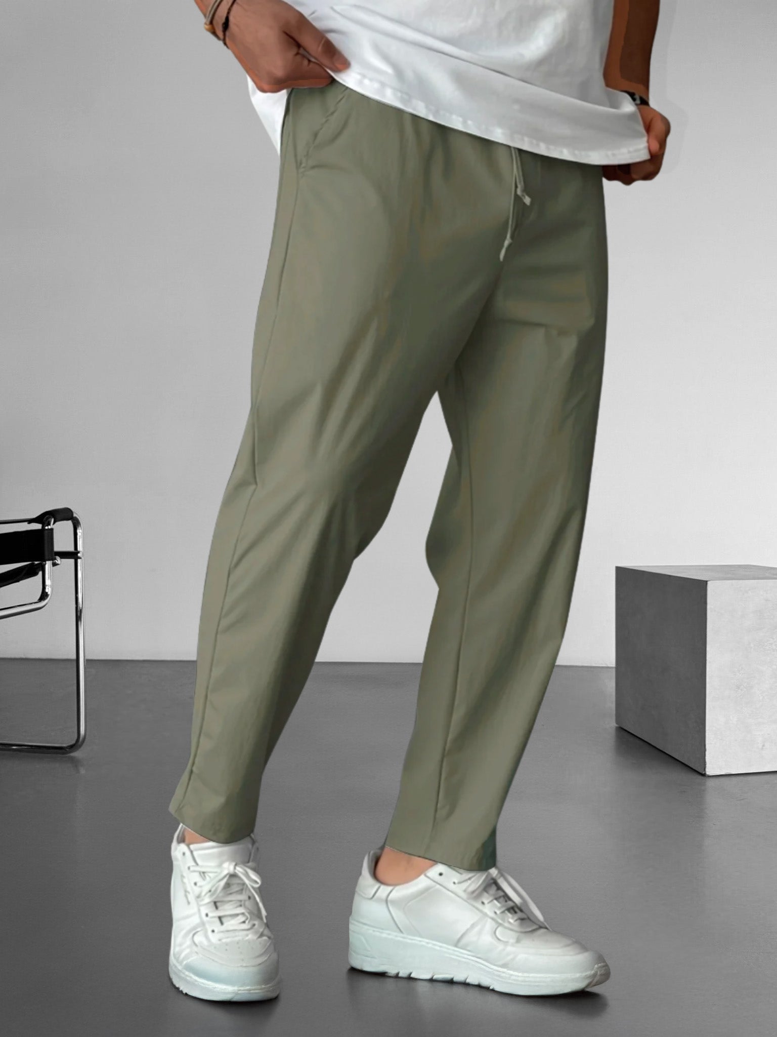 Asher – Relaxed fit – Drawstring straight-leg pants-10161974214999-Cedar Noire