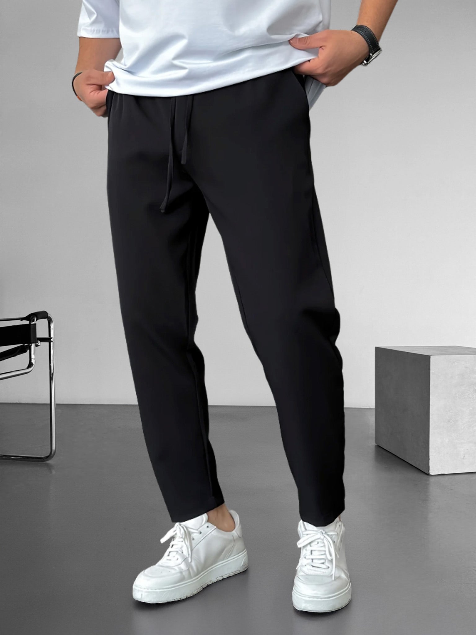 Asher – Relaxed fit – Drawstring straight-leg pants-10161974214999-Cedar Noire