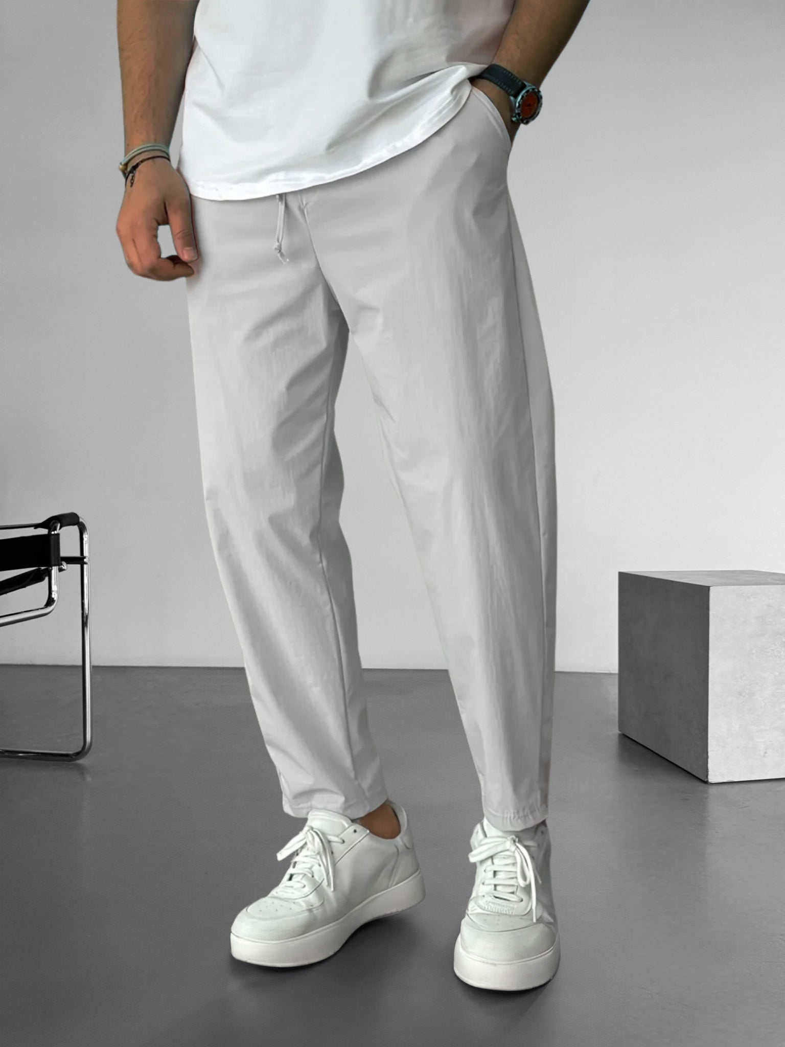 Asher – Relaxed fit – Drawstring straight-leg pants-10161974214999-Cedar Noire
