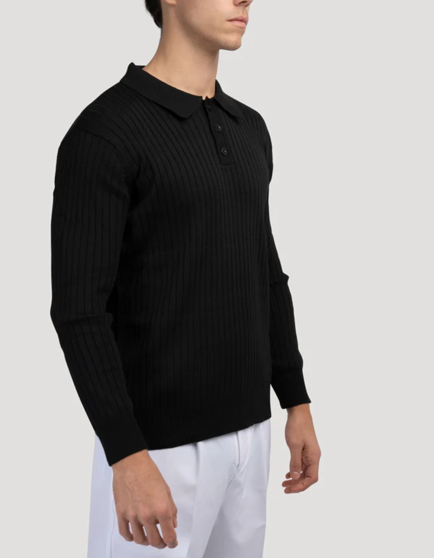 Bravento – Refined rib texture – Long sleeve polo shirt-10174555685207-Cedar Noire