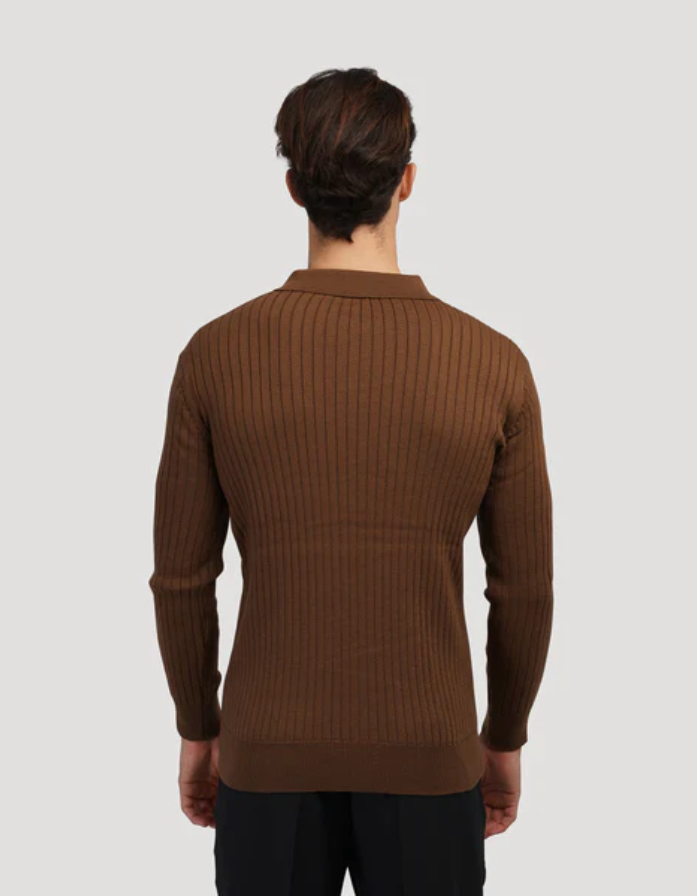 Bravento – Refined rib texture – Long sleeve polo shirt-10174555685207-Cedar Noire