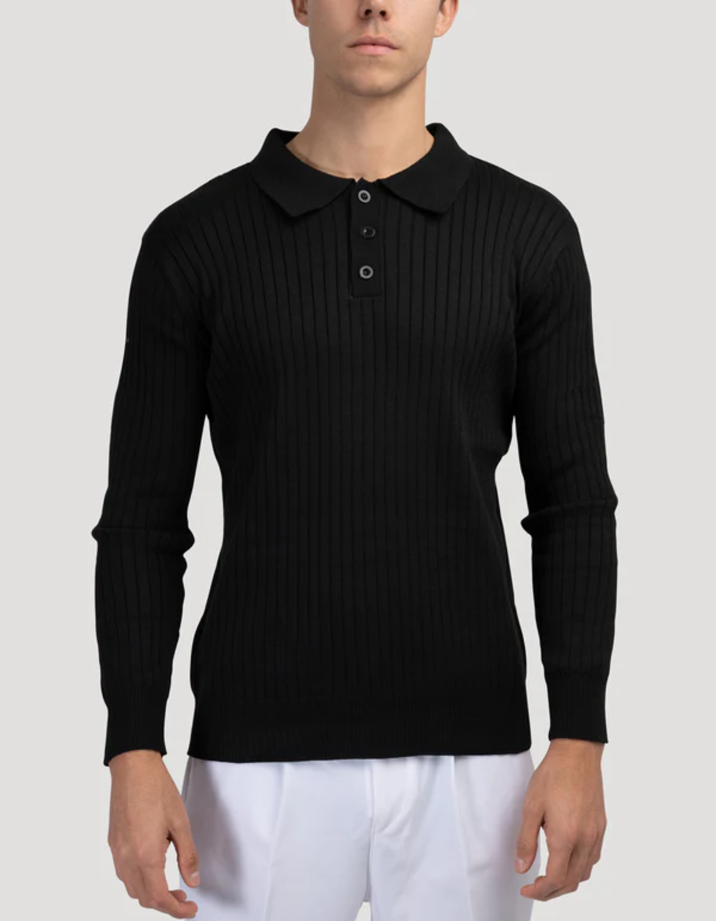 Bravento – Refined rib texture – Long sleeve polo shirt-10174555685207-Cedar Noire