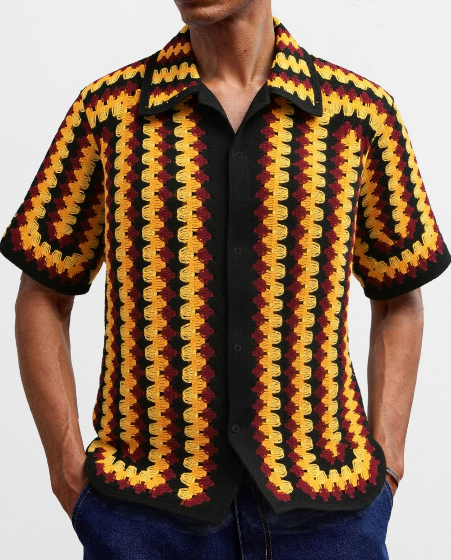 Emil – Bold crochet stripes – Button-up shirt-10174976885079-Cedar Noire