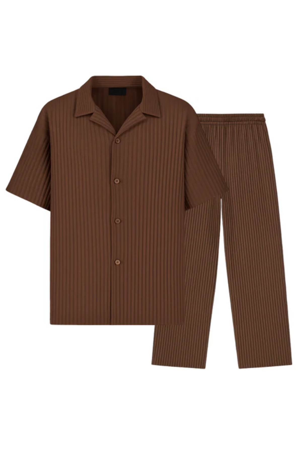 Enzo – Pleated Relaxation – Shirt and Trouser Set-10171633041751-Cedar Noire