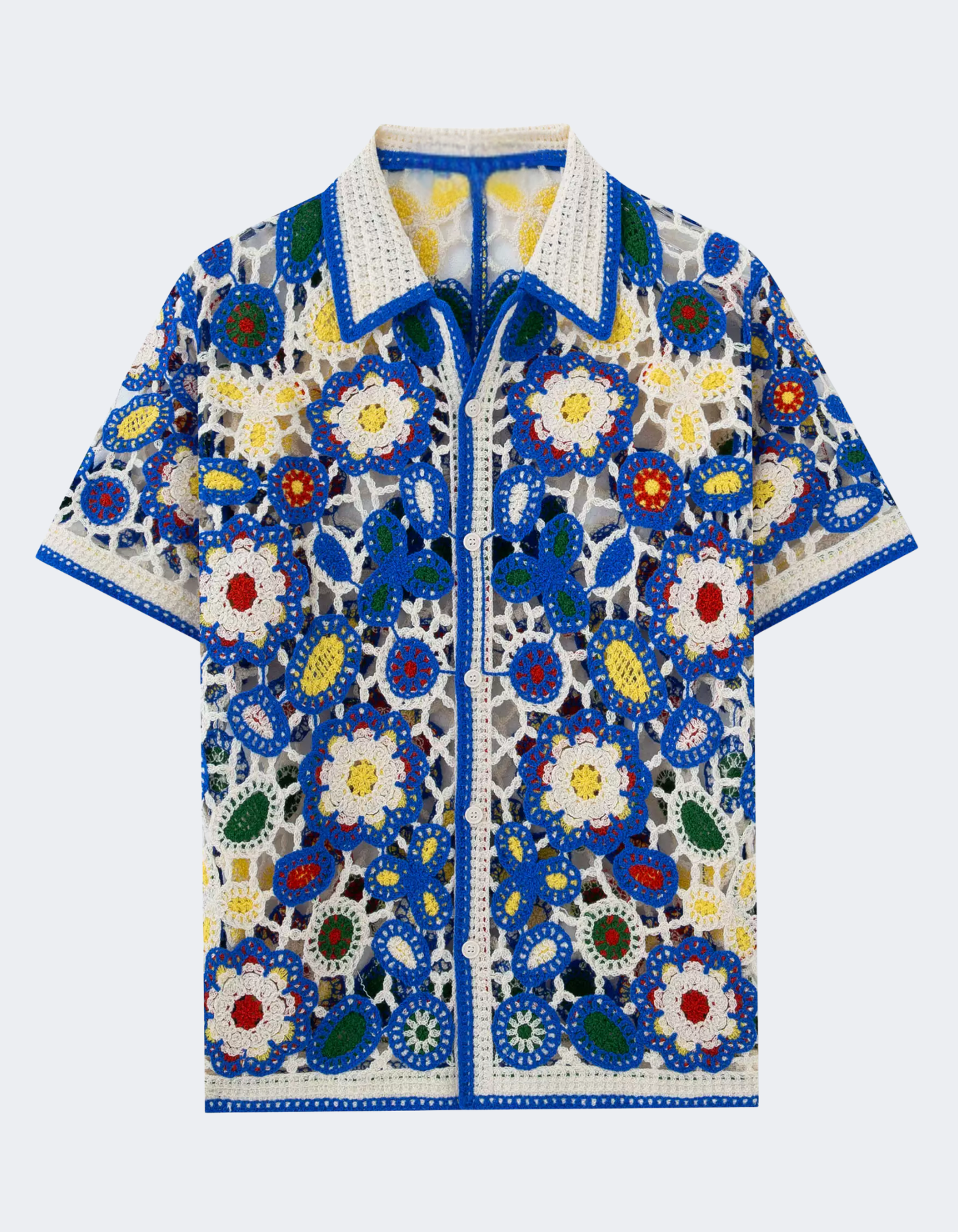 Fiorello – Vibrant crochet floral – Button-up shirt-10174963155287-Cedar Noire