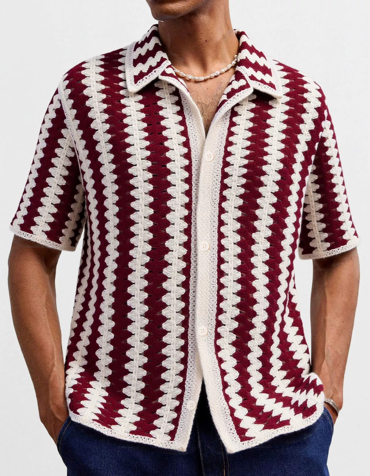 Jack – Bold zigzag crochet pattern – Button-up shirt-10175050613079-Cedar Noire