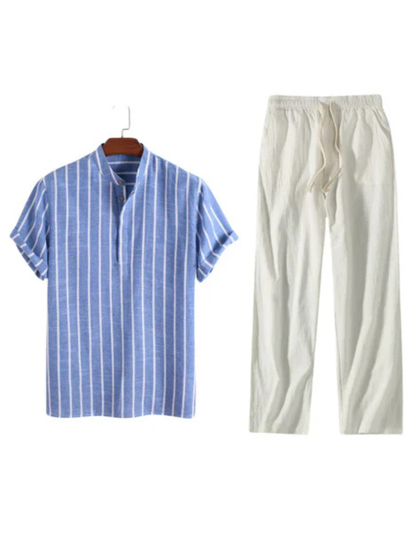 Marley – Relaxed Set – Striped Polo Shirt & Trousers Set-10133595980119-Cedar Noire
