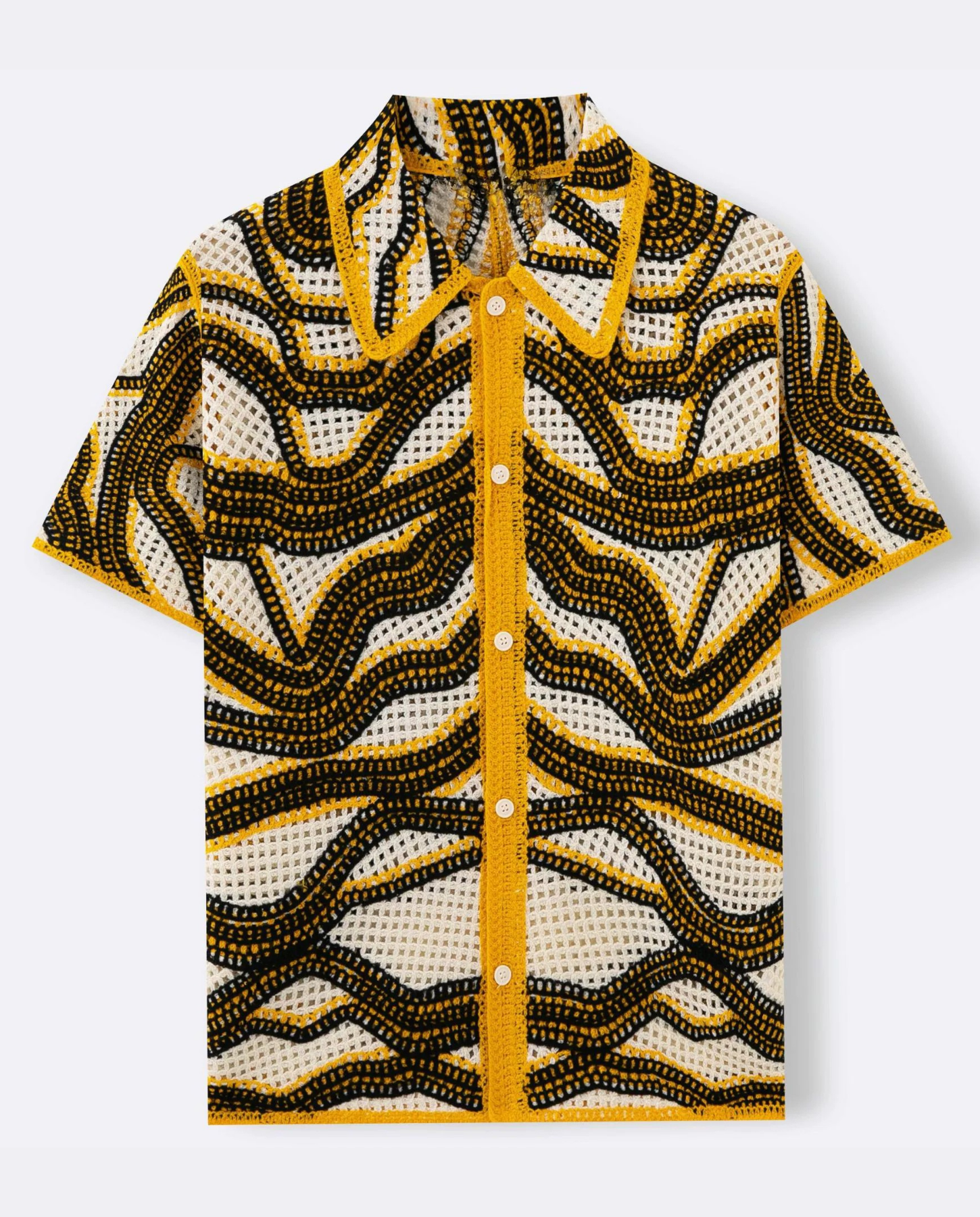 Mattias – Bold geometric crochet design – Button-up shirt-10175029182807-Cedar Noire