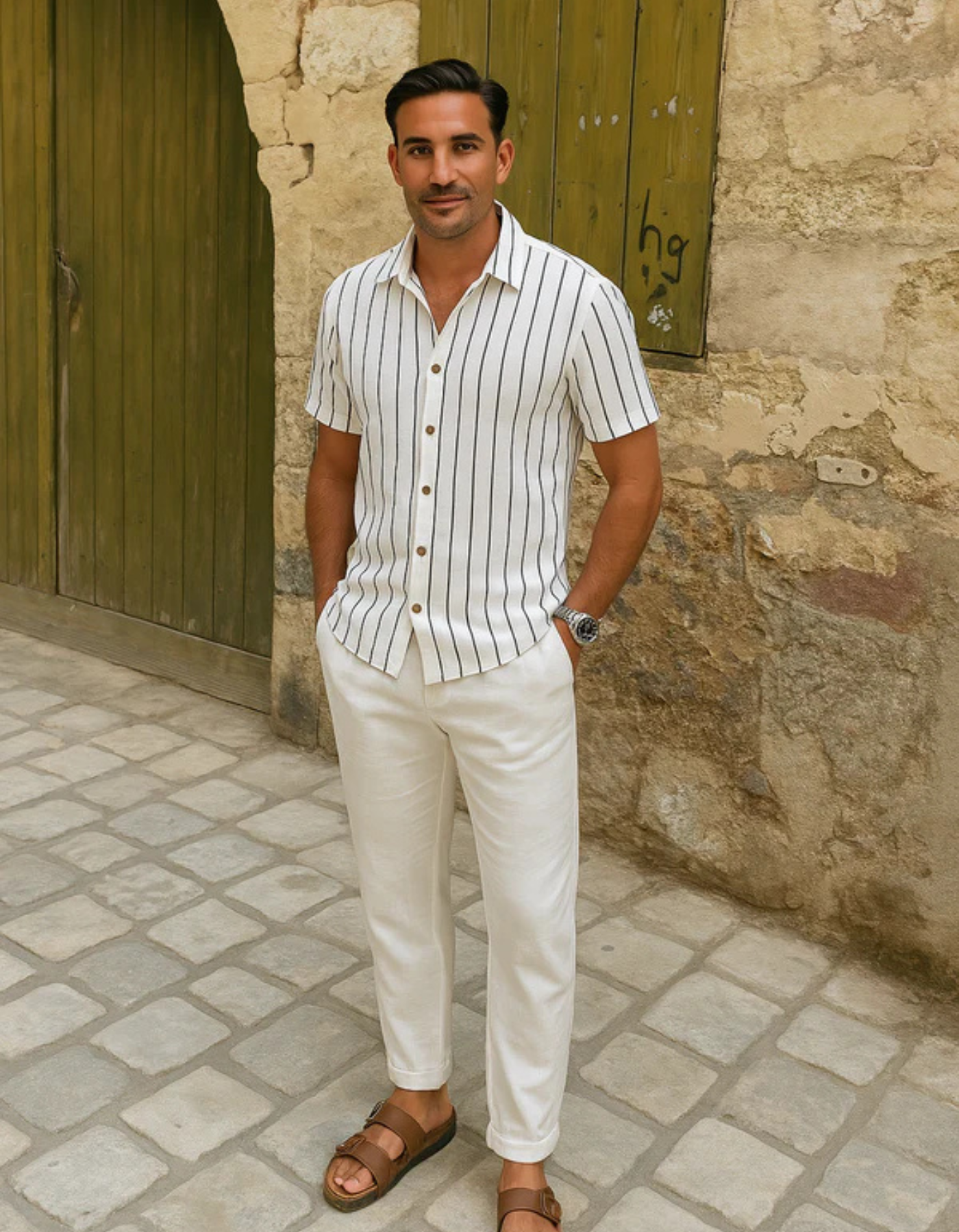 Rex – Old Money Striped Set – Shirt & Trousers Set-10133596307799-Cedar Noire