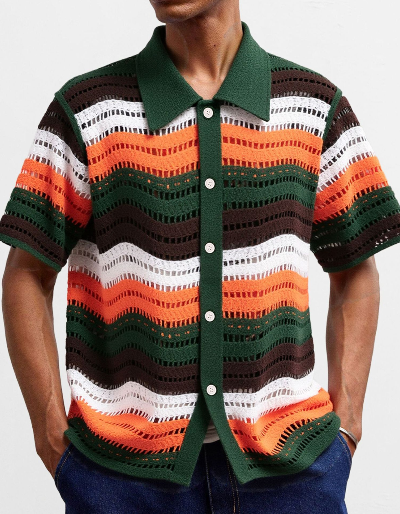 Rivallo – Wavy stripe knit – Crochet shirt-10174611751255-Cedar Noire