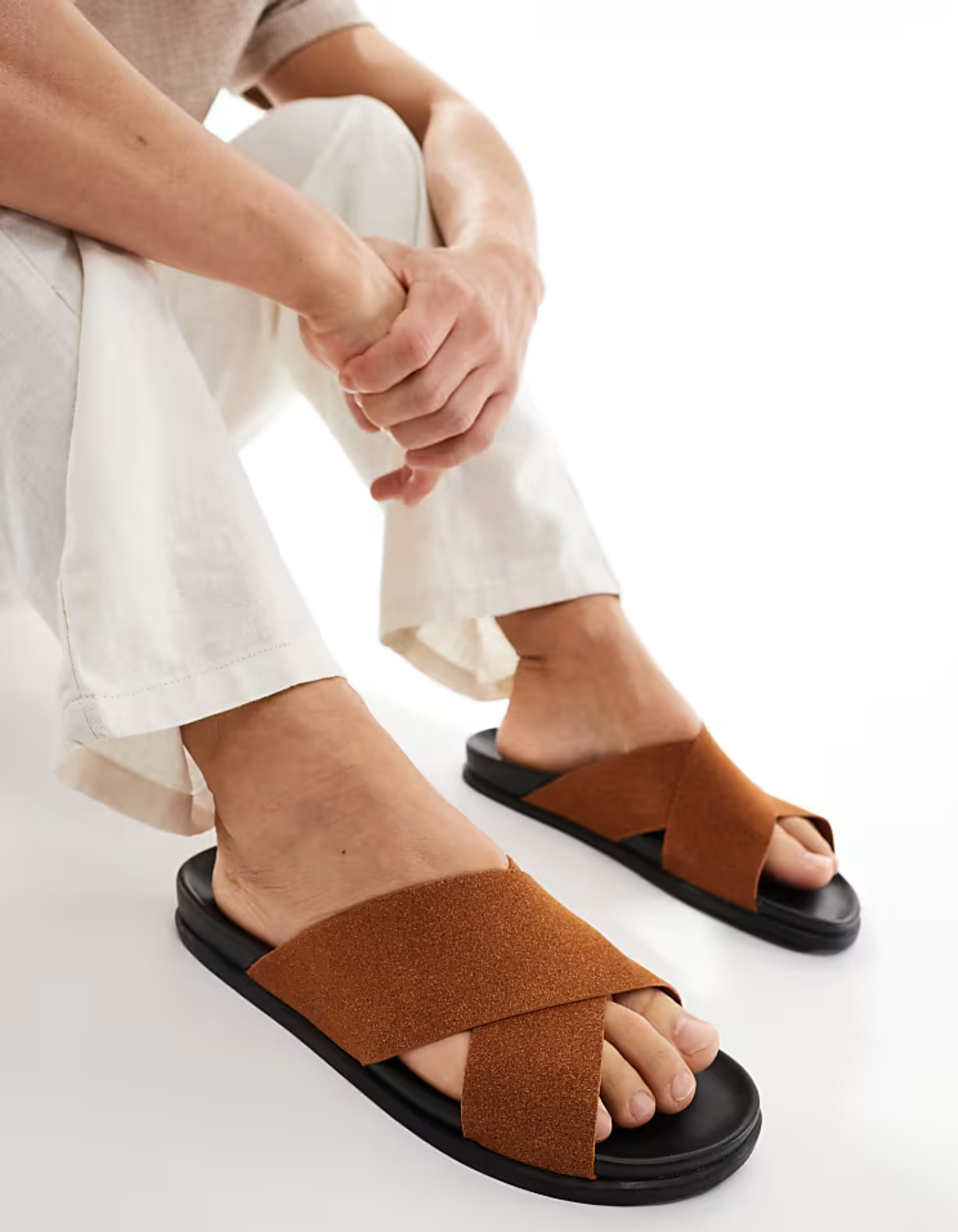 Valerio – Crossed strap design – Slide sandals-10148631642455-Cedar Noire
