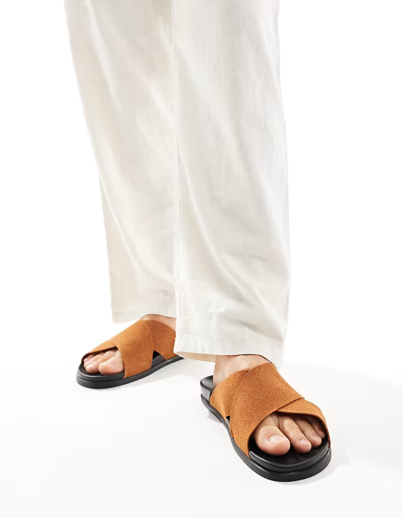 Valerio – Crossed strap design – Slide sandals-10148631642455-Cedar Noire